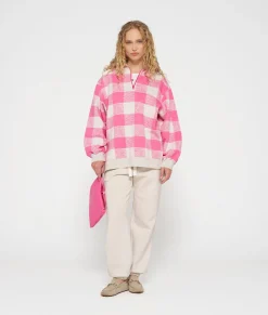 high neck zip sweater check