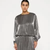 shiny balloon blouse