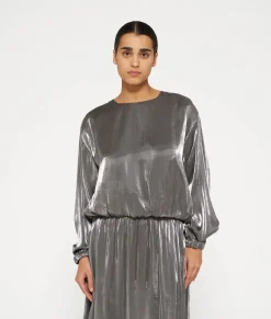 shiny balloon blouse