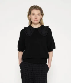 short sleeve ruffle knit sweater