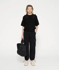 short sleeve ruffle knit sweater