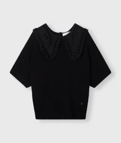 short sleeve ruffle knit sweater