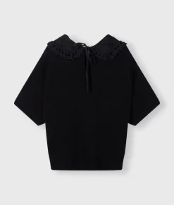 short sleeve ruffle knit sweater